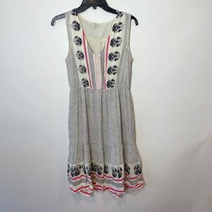 Lucky Brand‎ Sleeveless Luna Border Print Fit & Flare Dress Black S Polka V-neck